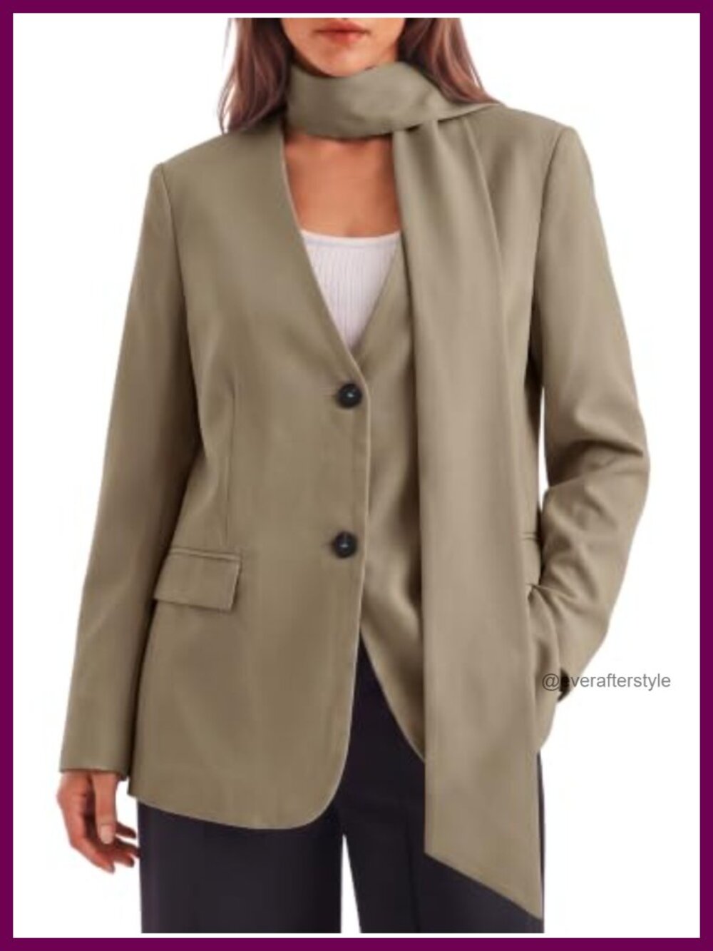 Plaid Casual Blazer V Neck Button Down Suit Jacket with Scarf
